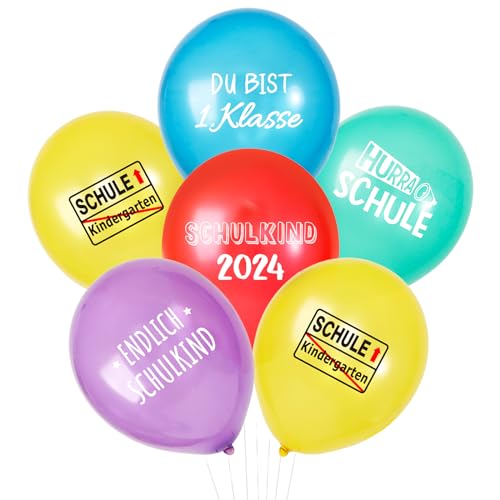 COLOFALLA 25 Stück Luftballons Einschulung Deko Schulanfang Schuleinführung Schulstart für Junge Mädchen Ballons für Schulkind 2024 Einschulung Party Dekoration Schule Bunt mit Bänder (A) von COLOFALLA