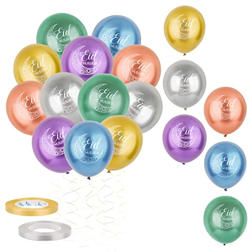 COLOFALLA 30 Pcs Eid Mubarak Luftballons Ramadan Deko Bunt Ballons Islamische Feiern Muslim Party Dekoration mit 4 Bänder (Bunt) von COLOFALLA