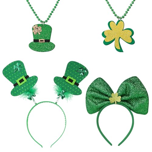 COLOFALLA 4 Stück St Patricks Day Accessoires 2 Hut Schleifen Haarreif Stirnband 2 Kleeblatt St. Patrick's Day Party Deko Foto Requisiten Zubehör von COLOFALLA