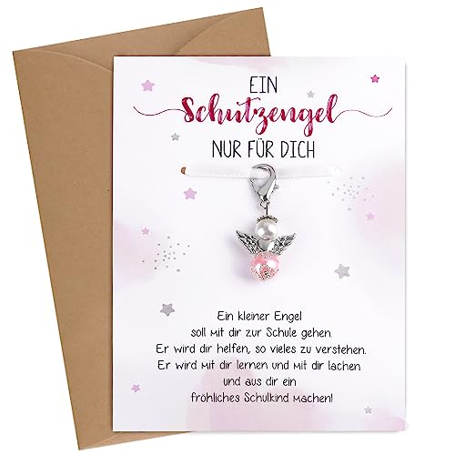 COLOFALLA Einschulung Geschenk Mädchen Schulkind 2024 Mädchen Schutzengel Einschulungsgeschenke Schultüte Füllung Zuckertüte Glücksbringer Schulanfang Geschenk (Rosa) von COLOFALLA