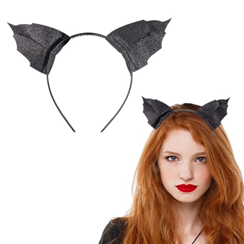 COLOFALLA Katzenohren Haarreif Katzen Flügel Fledermaus Harrreif Stirnband Schwarz Glitzer Accessoires Kostüm Zubehör für Halloween Karneval Fasching Mottoparty Party von COLOFALLA