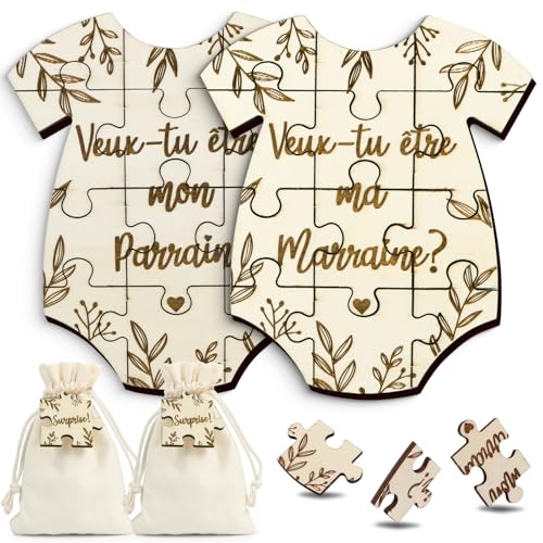 COLOFALLA Pater Patin Holz auf Französisch Patentanten Geschenk Marraine Parrain Puzzel Geschenke mit 2 Beutel (A) von COLOFALLA