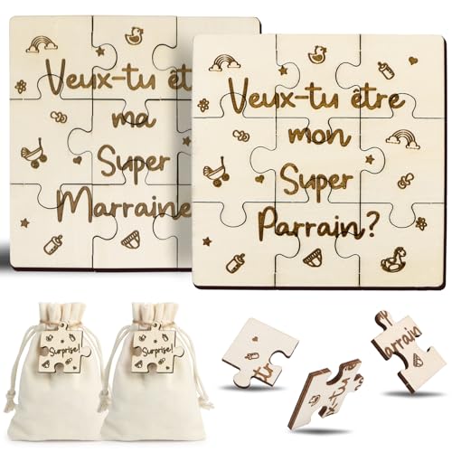 COLOFALLA Pater Patin Holz auf Französisch Patentanten Geschenk Marraine Parrain Puzzel Geschenke mit 2 Beutel (B) von COLOFALLA