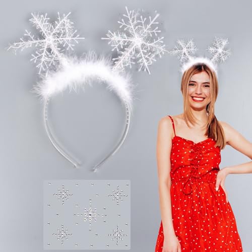 COLOFALLA Schneeflocken Haarreif Schneeflocken Haardeko Weihnachten Haarreif mit Gesicht Aufkleber Schneeflocken Accessoires Schneeflocken Haarband für Weihnachten Karneval Maskerade Kostümparty von COLOFALLA