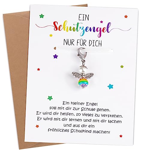 COLOFALLA Schulkind 2025 Schutzengel Einschulung Geschenk für Schultüte Zuckertüte Glücksbringer Schulanfang Schuleröffnung Geschenk für Mädchen Junge Einschulungsgeschenk (Regenbogen) von COLOFALLA