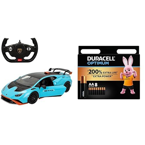 COLORBABY 46978 Auto, Lamborghini Blau + Duracell Optimum Batterien AA, 8 Stück, bis zu 200% zusätzliche Lebensdauer oder extra Power von COLORBABY