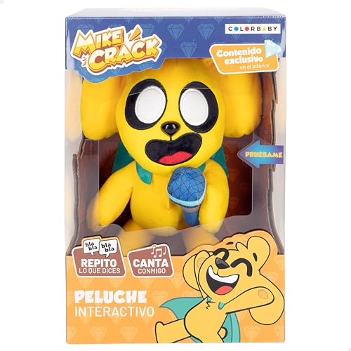 COLORBABY Mikecrack 85423 Plüschtier Mike Hund mit Musik, Aufnahme und Sprachwiedergabe, YouTube-Charakterspielzeug, 29 cm, Singen Schokolade mit Mandeln, wiederholt das, was Sie Sagen von COLORBABY