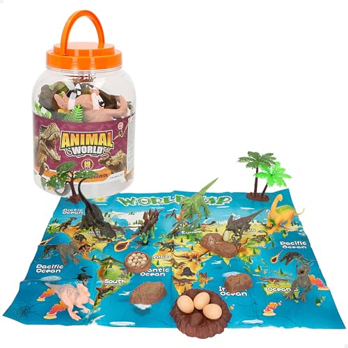 ColorBaby Animal World 47190 Dinosaurier-Würfel, 19 Teile, inklusive Weltkarte in Englisch, Tierspielzeug, Miniatur-Dinosaurier-Figur, Spaß und Lernen (47190) von COLORBABY