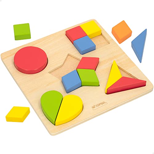 WOOMAX 49358 49358-Holzpuzzle geometrische Formen + 24 m, bunt, normal von WOOMAX