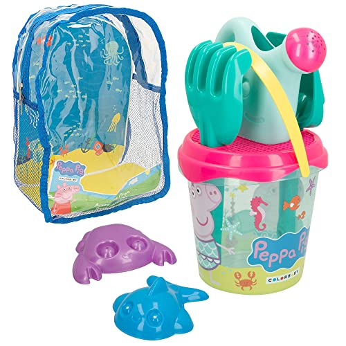 ColorBaby 77338 Peppa Pig-Rucksack Würfel D18 cm C/Acc Strandeimer Set, Normal von COLORBABY