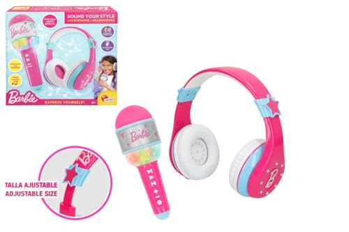 ColorBaby Barbie Set kabelloser Bluetooth-Kopfhörer mit Kopfband und Mikrofon, Bunte Lichter, Karaoke-Spiel, inklusive USB-Kabel, Geschenke für Mädchen ab 4 Jahren, Spielzeug für Mädchen (47868) von COLORBABY