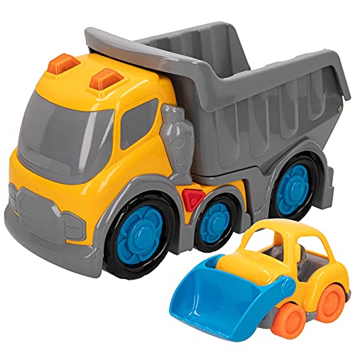 ColorBaby Kiddy GO! Kipper LKW Spielzeug, Kipper Spielzeug, LKW für Kinder mit Licht und Sound, LKW BAU mit Mini-Bagger, Lernspielzeug, Kinderspielzeug, 1 Jahr (46608) von COLORBABY