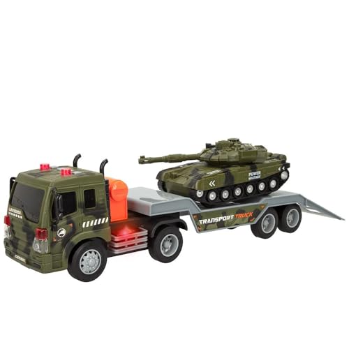 ColorBaby Speed&Go 49902 Militär-LKW mit Licht und Sound, Militärauto, Maßstab 1:16, Spielzeugtanks, 360 Grad drehbar, Mini-LKW mit Militärtank von COLORBABY