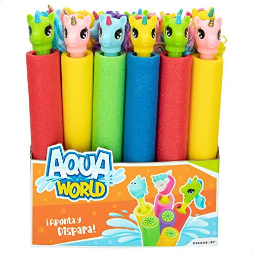 Colorbaby 45738 - Aqua World Wasserwerfer mit Einhorngriff, Wasserspiele, Sommerspielzeug, Geburtstagsgeschenke, Wasserpistole, Wasserstrahlen, 24 Stück von COLORBABY