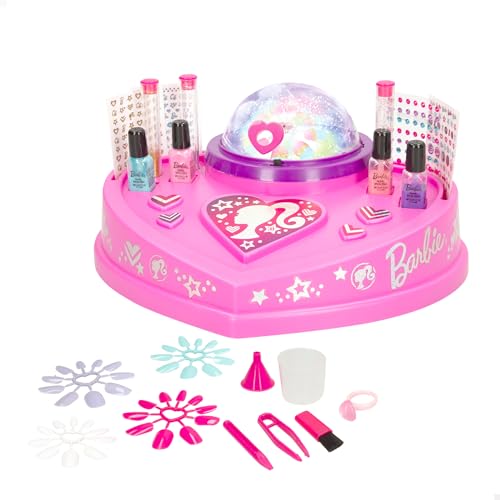 Colorbaby Barbie 48427 Mädchen-Maniküre-Set mit Aufklebern, Glitzersteinen, künstlichen Nägeln, Glitzer, Nagellack und Utensilien, mit Glitzerkuppel, Set für 8 Jahre von WOOMAX