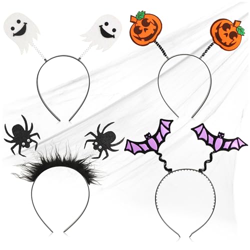 com-four® 4x Halloween-Haarreif - Haarreif mit gruseligen Motiven - Kostümzubehör für Halloween - Diadem mit Halloweenmotiven [Auswahl variiert] (04 Stück - Auswahl variiert) von com-four