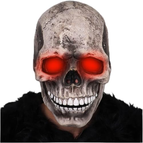 Halloween Gruselige Maske, Halloween Schädel Maske, Vollkopf Totenkopf Maske mit LED Augen, Totenkopf Maske Gruselige Halloween Vollkopf Schädel Maske für Cosplay von COMBLU