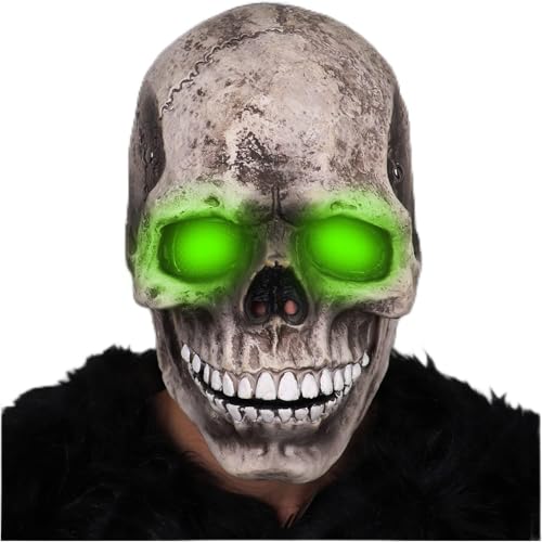 Halloween Schädel Maske, Halloween Gruselige Maske, Vollkopf Totenkopf Maske mit LED Augen, Totenkopf Maske Gruselige Halloween Vollkopf Schädel Maske für Cosplay von COMBLU