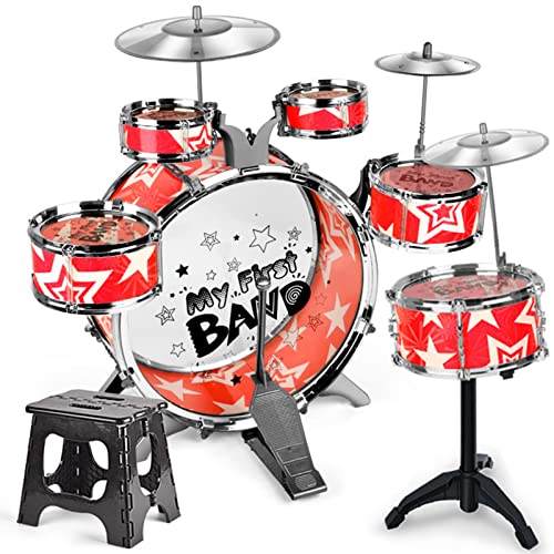 COMETX 6 Stück Kinder Drum Set Drum Kit Jazz Drum Set Klappschritten Fäkalien Klingel Pedal Drumsticks Percussion Instrument für Kinder Kinder Jungen Anfänger von COMETX