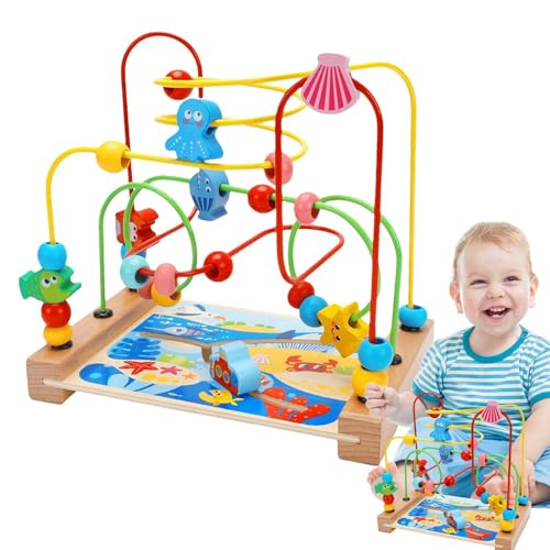 COMFOLIVING Perlenspielzeug Bunte Achterbahn - Holzperlenlabyrinth, Achterbahn Perlenlabyrinth Spielzeug - Holzspielzeug Für Kleinkinder, Sensorisches Track-Spieltischspielzeug Für Und von COMFOLIVING