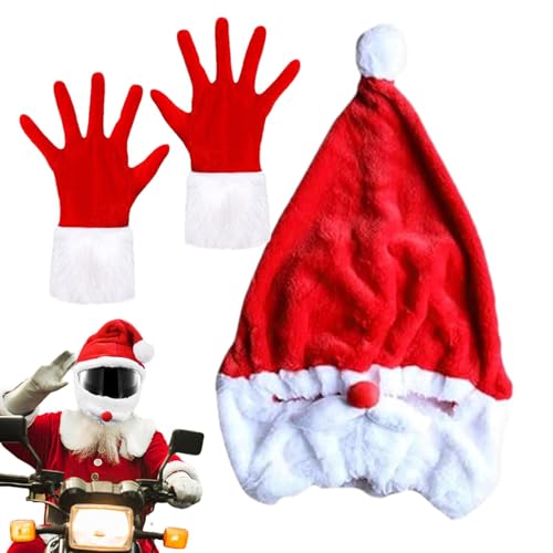 Weihnachtsmütze Für Motorrad-Kopfbedeckung,Lustige Plüsch- Weihnachtsmann-Motorrad-Kopfbedeckung, Motorradabdeckung Mit Weihnachtshandschuhen | Weihnachten Motorrad Kopfbedeckung Abdeckung, von COMFOLIVING