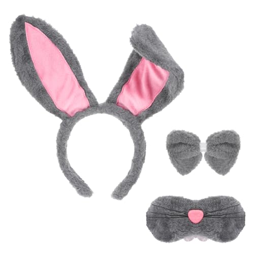 COMNICO Osterhasen-Kostüm-Set, Bunny Zubehör weißes Kaninchen Hasenohren-Stirnband Fliege Outfit Bunny Hasenschwanz Hasen-Accessoires für Weihnachten Cosplay Frauen Erwachsene und Kinder(Grau) von COMNICO