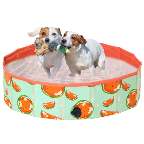 COMSLE Hundepool fur Große Kleine Hunde,80/120/ 160CM Faltbar Hunde Planschbecken, Tragbar & Eco-Friendly PVC Hunde Pool, Wassermelone von COMSLE