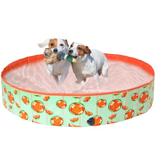 COMSLE Hundepool fur Große Kleine Hunde,80/120/ 160CM Faltbar Hunde Planschbecken, Tragbar & Eco-Friendly PVC Hunde Pool, Wassermelone von COMSLE