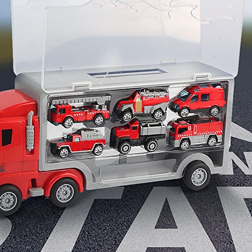 7-teiliges Feuerwehr-Transporter-Fahrzeug-Spielset, Feuerwehrleute, LKW und Feuerwehrfahrzeuge, Spielzeug für Drinnen und Draußen, Sandkasten-Spielzeug, Spielzeugauto, Werfer, von COMTERVI