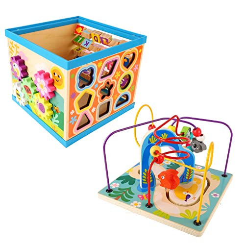 COMTERVI 8-in-1 Baby-Aktivitätswürfel aus Holz, Pädagogisches Lernspielzeug, Perlenblock, Montessori-Spielzeug, Babygeschenke von COMTERVI