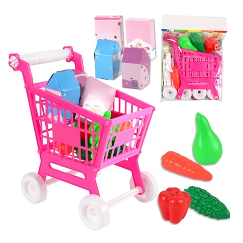 COMTERVI Einkaufswagen-Spielzeug-Spielset, 21-teilig, Schönes Lebensmittel-Spielspielzeug, Trolley-Spielzeug-Set, Rollenspiel-Geschenke für Mädchen und von COMTERVI