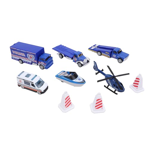 COMTERVI Feuerwehrauto-Spielzeugset, 6-teilig, Kleine Rettungswagen, Feuerwehrauto, Flugzeug, Boot, Einsatzfahrzeugfiguren, Spielset für (Blau) von COMTERVI