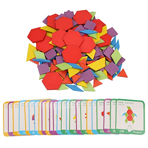 COMTERVI Holzpuzzle-Set mit 24 Karten, Buntem Musterblock, Denkaufgabe, Lernspiel für und Kleinkinder von COMTERVI