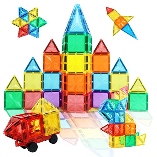 CONDIS Magnetische Bausteine 60 Teile, Magnetspielzeug Magnetbausteine Magnet Spielzeug Magnetspiele Tiles Fliesen Bausatz Blöcke Geschenk für Kinder ab 3 4 5 6 7 Jahre Junge Mädchen von CONDIS