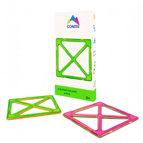 CONDIS Magnetische Bausteine Erweiterungsset X-förmiges Super Quadrat 6 Stück,Magnetbausteine Magnetspielzeug Magnetspiele für Kinder Geschenk ab 3 4 5 6 7 8 Jahre Junge Mädchen von CONDIS