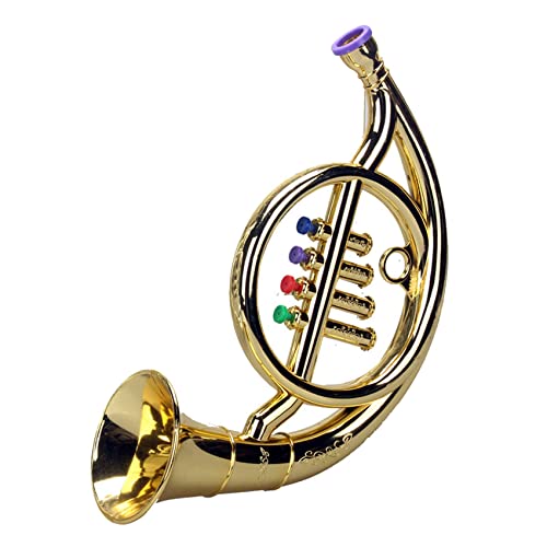 CONFUSE Waldhorn 4 Farbige Tasten FrüHerziehung Musikspielzeug Requisiten Spielen Sie Mini Musikblasinstrumente für Kinder Spielzeug Gold von CONFUSE