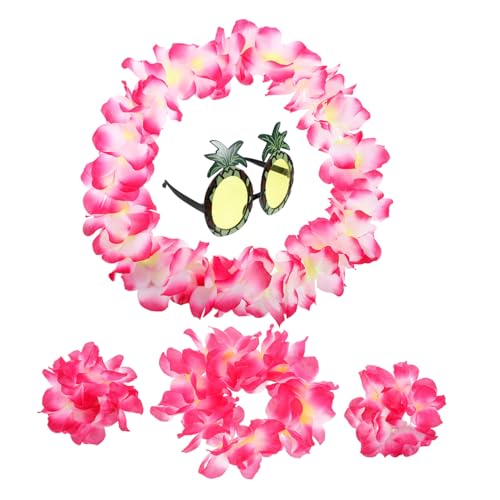 CONGARTENO 4-in-1 Hawaii-partyzubehör Großer Blumenkranz Blumenkette Stirnband Brille Ananasbrille Partyzubehör Für Strandpartys Mit Tropischem Thema von CONGARTENO