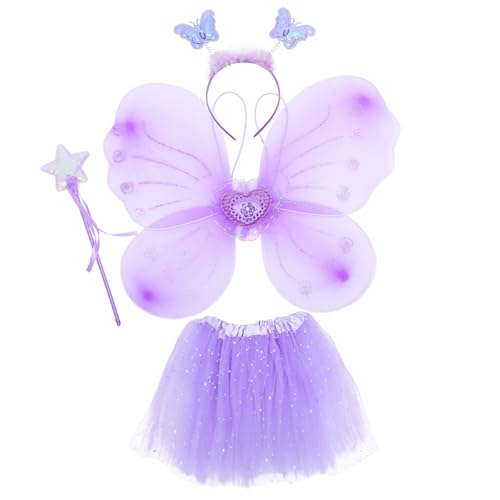 CONGARTENO 1 Satz Schmetterlingsflügel Vierteiliges Set Lustig Feenflügelkind Halloween-kostüme Für Mädchen Schmetterlingskostüm Schmetterlingsflügel Und Tutu Klein Libelle Strümpfe Violett von CONGARTENO