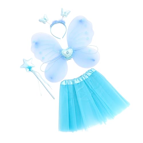 CONGARTENO 1 Satz Schmetterlingsflügel vierteiliges Set Kostümset für Kinder Neonkleidung für Mädchen Frauen Dame kinderkleider kinderkleidung Feenrock Festival-Cosplay-Kostüme Strümpfe Blue von CONGARTENO