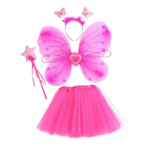 CONGARTENO 1 Satz Schmetterlingsflügel vierteiliges Set Quastenrock Dame halloweenkostüme für kinder halloween kleider für kinder Kleiderset für Mädchen Feenkleid für Mädchen Strümpfe Rosy von CONGARTENO