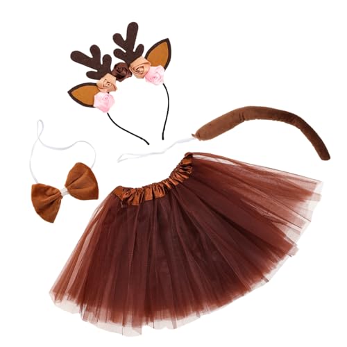 CONGARTENO 1 Set Tiere Party Kostüm Zubehör Cosplay Hirsch Kostüm Geweih Stirnband Tiere Cosplay Zubehör Tierohren Stirnband Und Tutu Rock Hirschohren Stirnband Filzstoff Kaffee von CONGARTENO