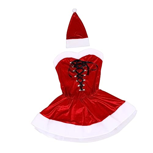 CONGARTENO 1 Set Weihnachtskleid Für Damen Party Verzierung Kleider Für Damen Outfit Weihnachtsmann Anzug Weihnachten Damen Party Kostüm Weihnachtsmütze Weihnachtsmann Kostüm Hut von CONGARTENO