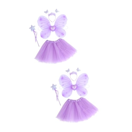 CONGARTENO 2 Sätze Schmetterlingsflügel vierteiliges Set faschingskostüme kinder karnevalskostüme kinder kurzes Kleid aus kleinkind kostüm Kostümset für Kinder Partyzubehör Stoff Violett von CONGARTENO