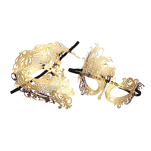 CONGARTENO 2st Diamantmaske Aus Metall Multifunktionsparty Kostüm Gesichtsbedeckungen Für Männer Maske Schwarz Dekorative Halloween-maske Tanzparty Zarte Requisite Abschlussball Maske Golden von CONGARTENO