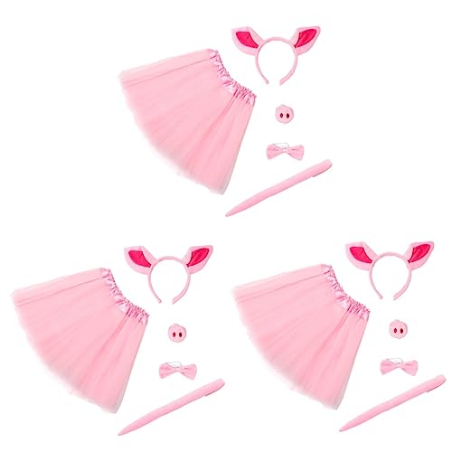 CONGARTENO 3 Sätze Schweine kostüme Schweinekostüm Rosa Tierschwanz Tier-Cosplay-Kostüm Outfit halloween costume halloween kleidung Kostümset für Tierkostüme Faschingskostüm-Kit Stoff von CONGARTENO