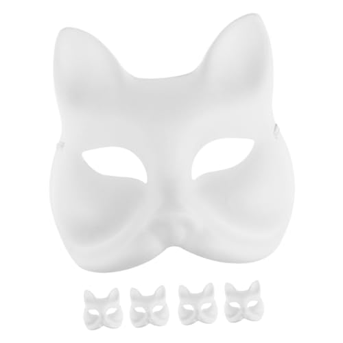 CONGARTENO 5 Stück Handbemalte Masken Party Masken DIY Masken Für Cosplay Partys Leere Masken Japanische Halbmasken Halbe Fuchsmasken Leere Masken Maskenzubehör Tiermasken Weißes von CONGARTENO