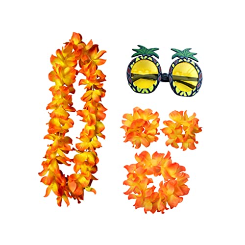 CONGARTENO 5St Hawaii-Armband Ananas-Brille hawaiianische Blumenkette hawaiianische Halskette Hawaii-Kopfschmuck hawaii outfit hawaii kleidung гирлянда lustige brille Hawaii-Girlande Orange von CONGARTENO