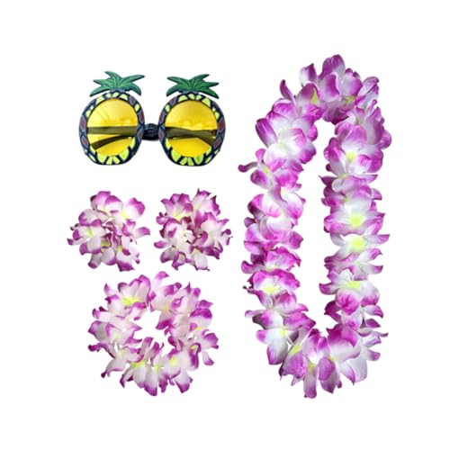 CONGARTENO 5st Hawaii-girlande Hawaiianische Blumenkette Tropische Partybrille Hawaiianische Partygeschenke Hawaiianisches Partykostüm Hawaii-armband Ananas Brille Hawaii-kopfschmuck Violett von CONGARTENO