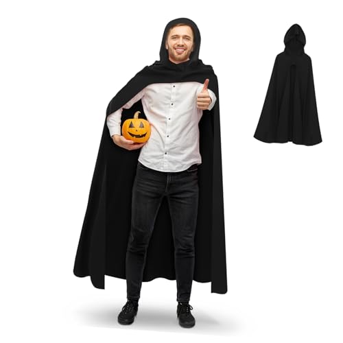 CONGARTENO Halloween-kostümumhang Halloween-umhang Mit Kapuze Umhang Mit Kapuze Damen Unisex-Mantel Mit Kapuze Halloween-zaubererrobe Schwarzes Cape-kostüm Schwarzer Umhang Polyester Black von CONGARTENO