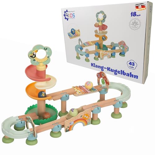 Murmelbahn aus Holz für Kider - Kugelbahn - Montesori Spielzeug - Klang Xylophon & Klingel - Motorikspielzeug Kider - Pastelfarben Murmelbahn aus Holz für Kider - Kugelbahn - Montesori Spielzeug - Klang Xylophon & Klingel - Motorikspielzeug Kider - Pastelfarben von CONSNTRUCT 4KIDS BAU DIR DEINE WELT
